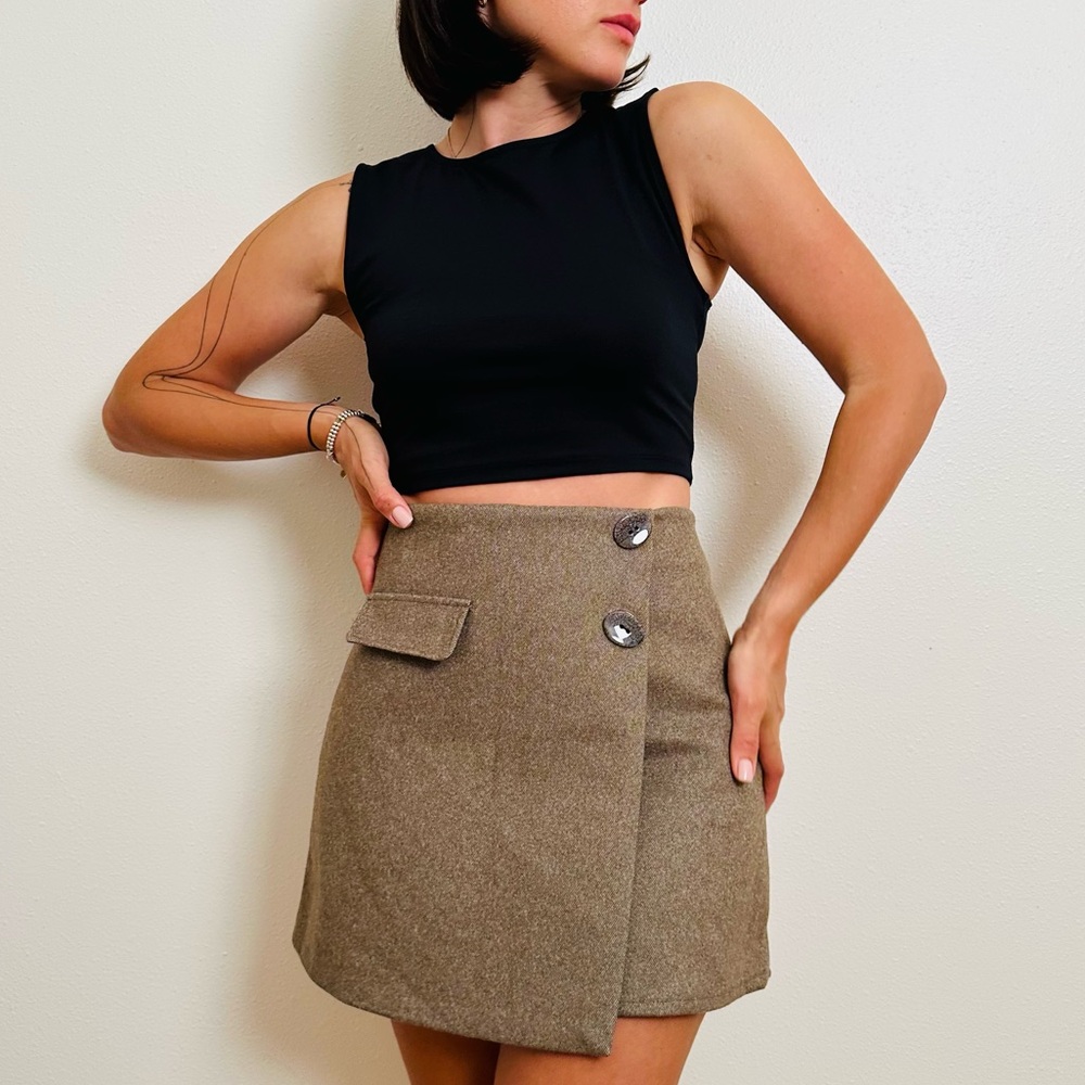 Vintage Handmade Wool Skirt Fold Over Built In Shorts Mini